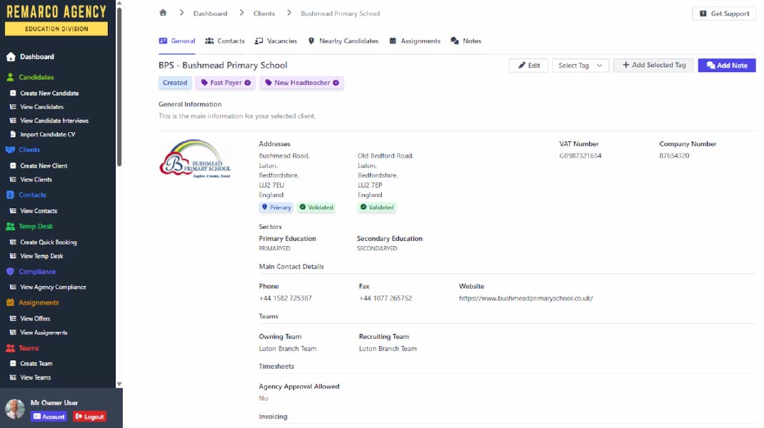 Client Details Screenshot